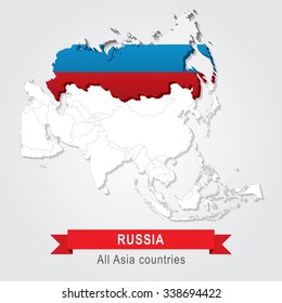 Russia. All the countries of Asia. Flag version.