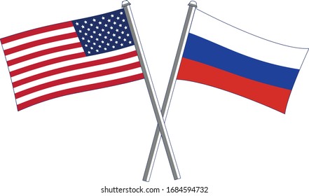 Russia America USA friendship showing flags together 