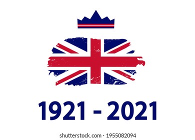 Russia, April 13, 2021 - Royal Crown, Uk Vintage Flag And Dates 1921 - 2021 On White Background. Prince Philip Mountbatten RIP Concept. 