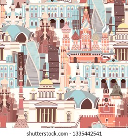 Russia architecture vector pattern. Russian symbol seamless background. Street view cartoon flat style