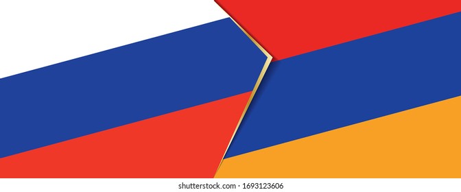 Russia and Armenia flags, two vector flags symbol of relationship or confrontation.