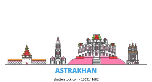 Russia, Astrakhan line cityscape, flat vector. Travel city landmarks, oultine illustration, line world icons