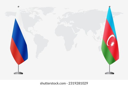 Russia and Azerbaijan flags for official meeting against background of world map.