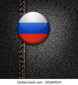 Russia Badge on Black Denim Jeans Fabric Texture Vector