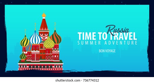 Russia banner. Time to Travel. Journey, trip and vacation. Vector flat illustration