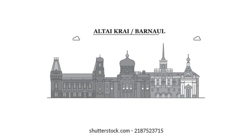 Russia, Barnaul city skyline isolated vector illustration, icons