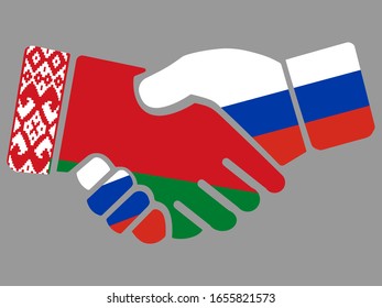 Russia and Belarus flags Handshake vector