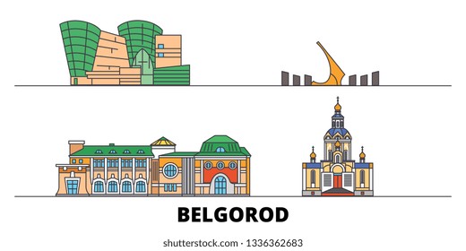 Russia, Belgorod flat landmarks vector illustration. Russia, Belgorod line city with famous travel sights, skyline, design. 