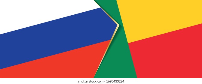 Russia and Benin flags, two vector flags symbol of relationship or confrontation.