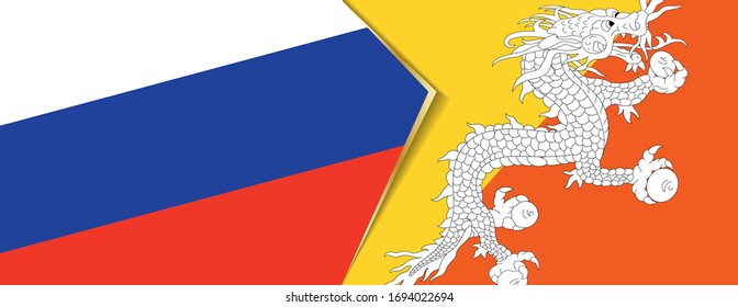 Russia and Bhutan flags, two vector flags symbol of relationship or confrontation.