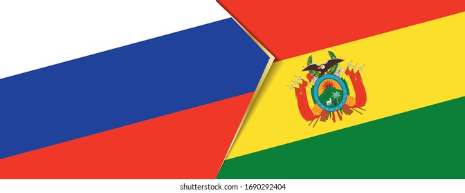 Die Flaggen Russlands und Boliviens, zwei Vektorillustrationen Flaggen Symbol für Beziehung oder Konfrontation.