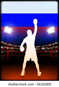 Russia Boxing on Stadium Background Original Illustration