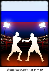 Russia Boxing on Stadium Background Original Illustration