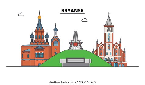 Russia, Bryansk. City skyline: architecture, buildings, streets, silhouette, landscape, panorama. Flat line, vector illustration.