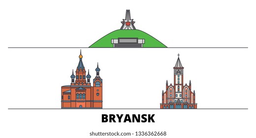 Russia, Bryansk flat landmarks vector illustration. Russia, Bryansk line city with famous travel sights, skyline, design. 