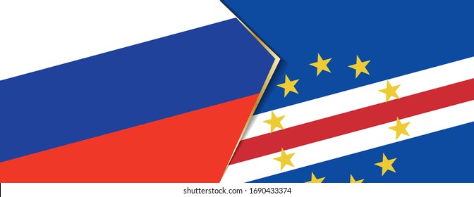 Russland und Kap Verde Flaggen, zwei Vektorillustrationen Flaggen Symbol für Beziehung oder Konfrontation.