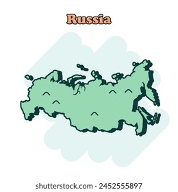 Russia cartoon colored map icon in comic style. Country sign illustration pictogram.