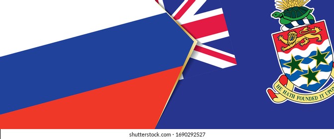 Russia and Cayman Islands flags, two vector flags symbol of relationship or confrontation.