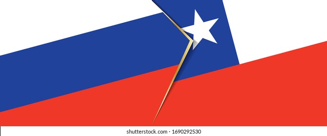 Russia and Chile flags, two vector flags symbol of relationship or confrontation.