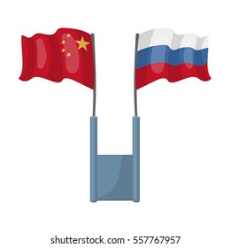 Russia and China flags icon in cartoon style isolated on white background. Interpreter and translator symbol stock vector illustration.