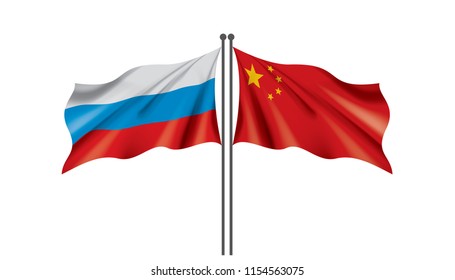 Russia and China flags. Vector illustration on white background