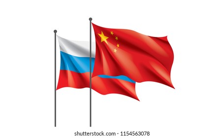 Russia and China flags. Vector illustration on white background