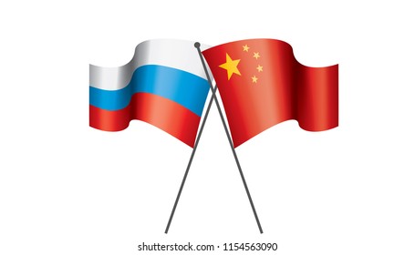 Russia and China flags. Vector illustration on white background