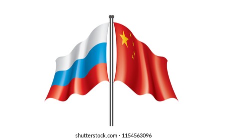 Russia and China flags. Vector illustration on white background