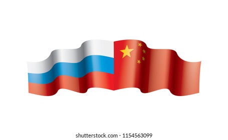 Russia and China flags. Vector illustration on white background