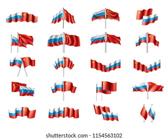 Russia and China flags. Vector illustration on white background