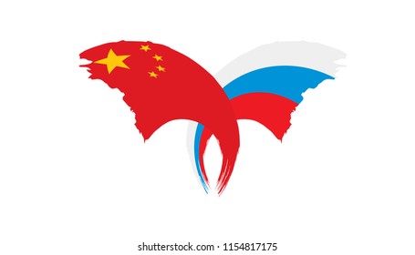 Russia and China flags. Vector illustration on white background