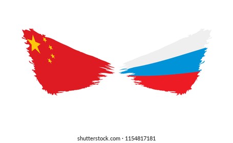 Russia and China flags. Vector illustration on white background