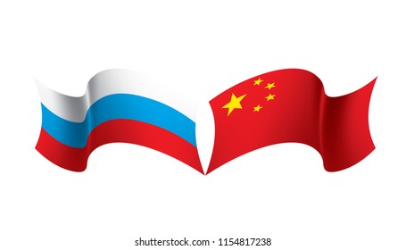 Russia and China flags. Vector illustration on white background