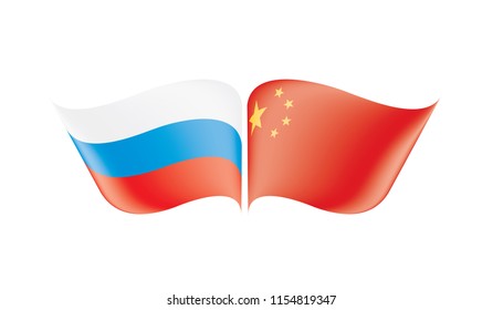 Russia and China flags. Vector illustration on white background
