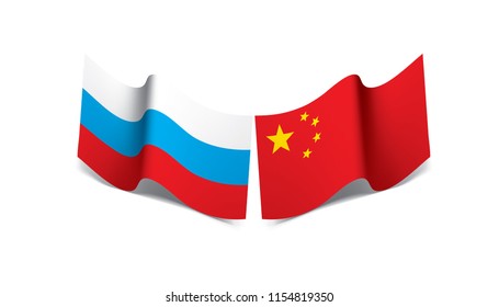 Russia and China flags. Vector illustration on white background