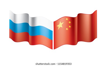 Russia and China flags. Vector illustration on white background
