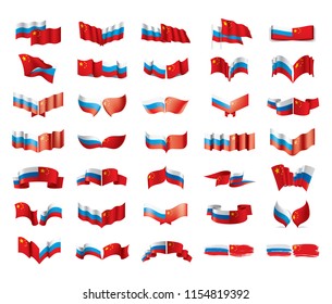 Russia and China flags. Vector illustration on white background