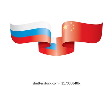 Russia and China flags. Vector illustration on white background
