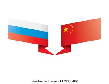 Russia and China flags. Vector illustration on white background