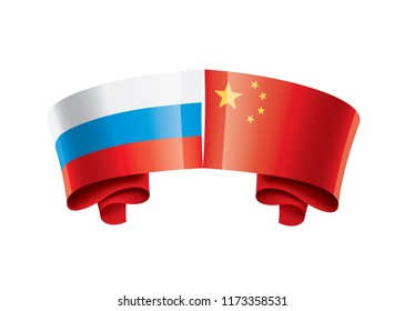 Russia and China flags. Vector illustration on white background
