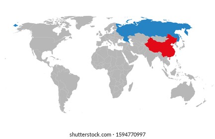 Russia china map highlighted on world map. Gray background. Perfect for Business concepts such as trade, economic, backgrounds. backdrop, banner, sticker etc.