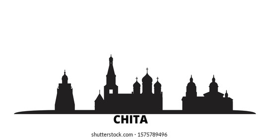 Russia, Chita city skyline isolated vector illustration. Russia, Chita travel black cityscape
