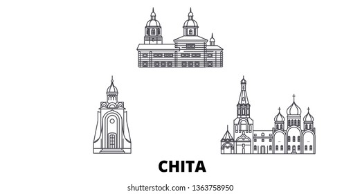 Russia, Chita line travel skyline set. Russia, Chita outline city vector illustration, symbol, travel sights, landmarks.