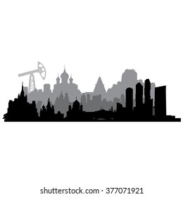 Russia Cities  Silhouette With  Oil Pumps. Vector  Illustration