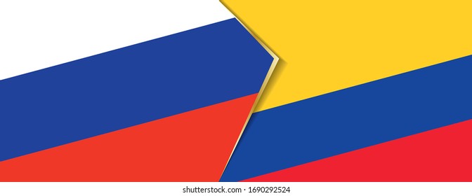 Russia and Colombia flags, two vector flags symbol of relationship or confrontation.