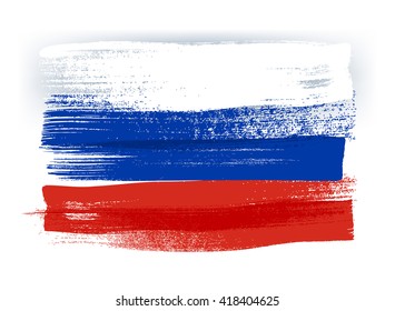 Russia Colorful Brush Strokes Painted National Country Russian Flag Icon. Painted Texture.