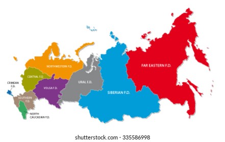 russia colorful federal district map