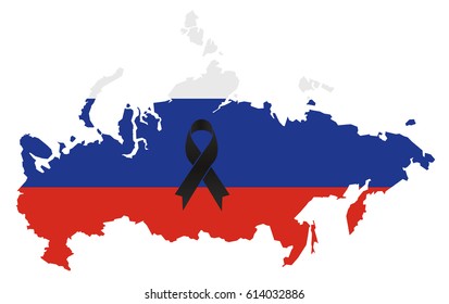 Russia condolence map - black ribbon with Russian flag