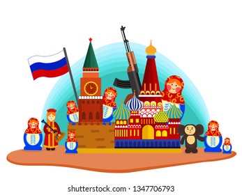 Russia country design illustration template. World vacation travel Europe European collection