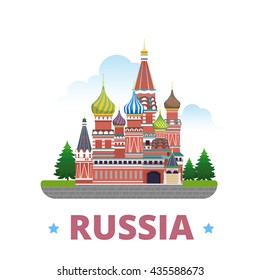 Russia country magnet whimsical design template. Flat cartoon style historic sight showplace web site vector illustration. World vacation travel sightseeing Asia Asian collection.  St. Basil Cathedral